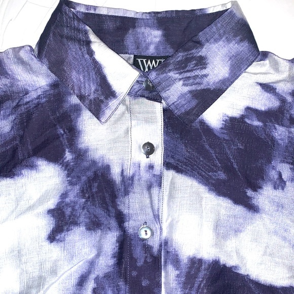W by Worth sz P (XS/S) top blue & white tie dye long sleeve cold shoulder blouse - Picture 5 of 16